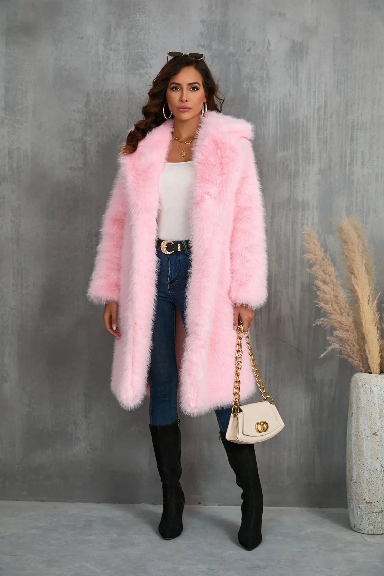 Plus Size Faux Fur Long Coat – Women’s Winter Thick Fluffy Jacket