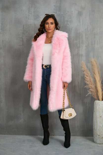 Plus Size Faux Fur Long Coat – Women’s Winter Thick Fluffy Jacket