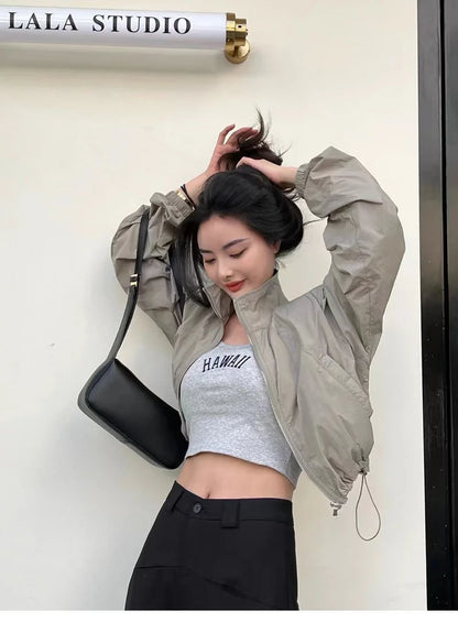 Street Style Cropped Jacket – Fashionable Oversized Women’s Wear