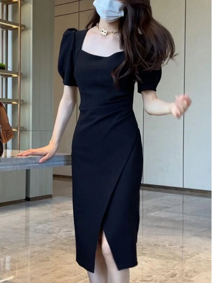 Street Style Summer Dress – Slimming Split Skirt High Waist Midi