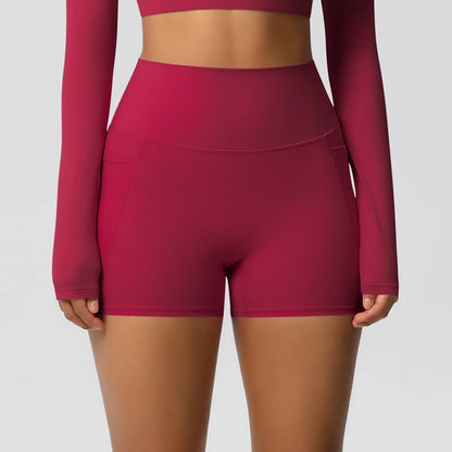 Women Sports Short With PocketedYoga Legging Shorts Squat Proof High Waist Fitness Tight Shorts Quick Drying Cycling Workout Gym