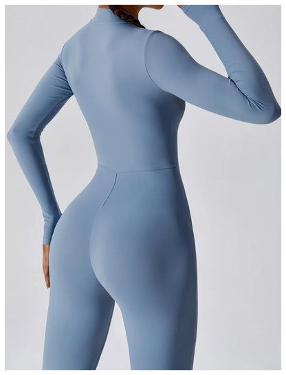 Women's Jumpsuits One-Piece Suit Zipper Long Sleeved Yoga Set Gym Push Up Workout Clothes Fitness Bodysuit Sportswear Tracksuit