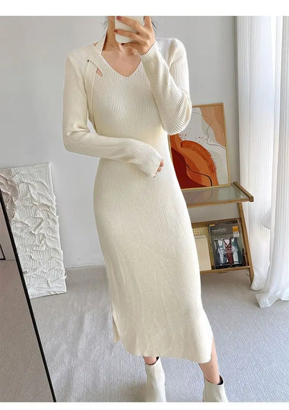 Street Style Winter Dress – Women’s Slim Halter Knit Long Skirt