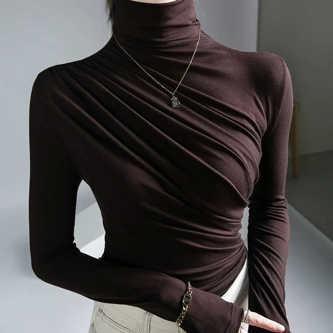 Elegant & Chic – 2023 Pleated High Neck Blouse for Women