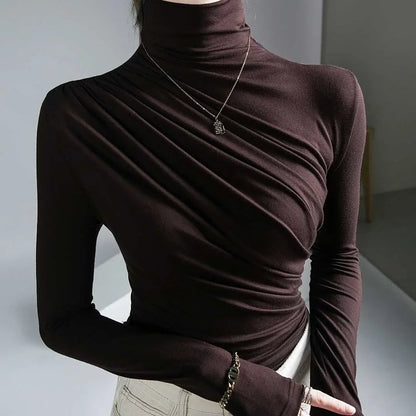 Elegant & Chic – 2023 Pleated High Neck Blouse for Women