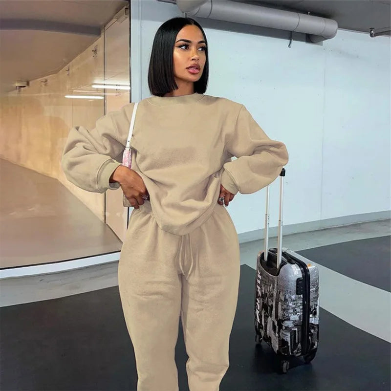 Fashion Women’s Tracksuit – Round Neck Hoodie with Lace-Up Pants