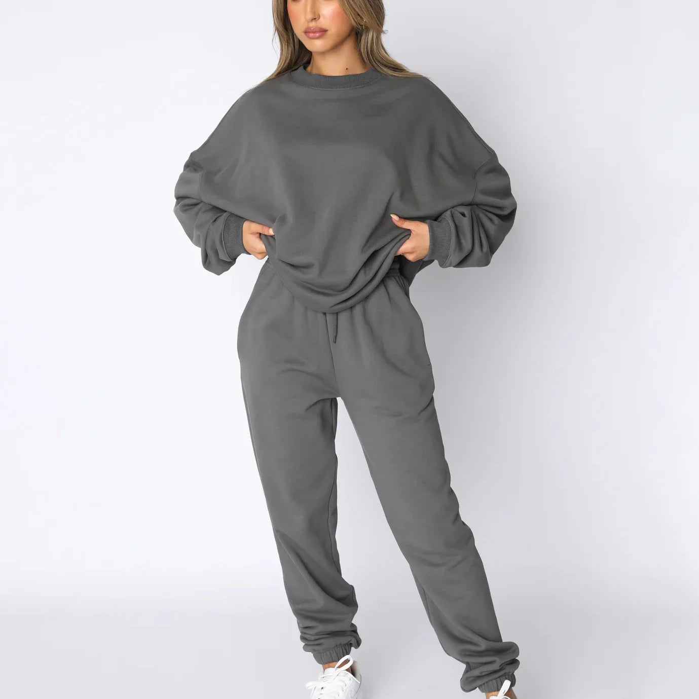 Fashion Women’s Tracksuit – Round Neck Hoodie with Lace-Up Pants