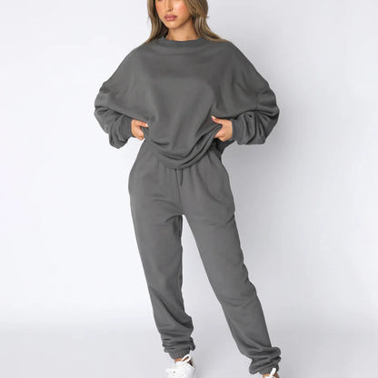 Fashion Women’s Tracksuit – Round Neck Hoodie with Lace-Up Pants