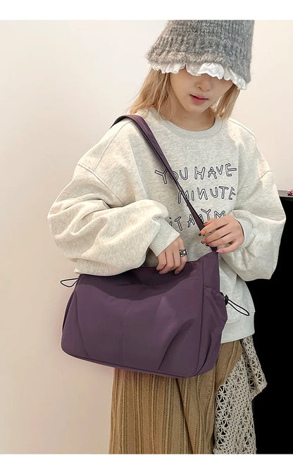 Lightweight Ladies Shoulder Bag – Solid Color Waterproof Crossbody Bag