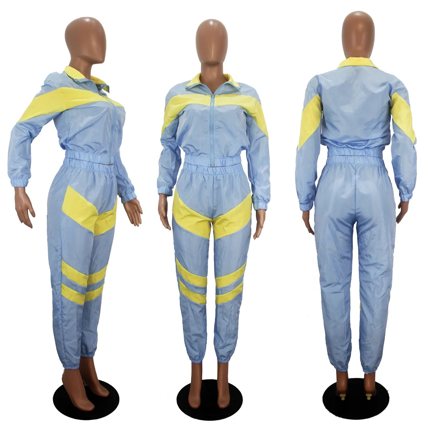Casual Sports Set – Women’s Color-Block Windbreaker with Joggers