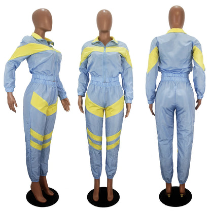 Casual Sports Set – Women’s Color-Block Windbreaker with Joggers