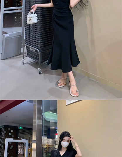 Street Style Summer Dress – Plus Size V-Neck Long Skirt Dress