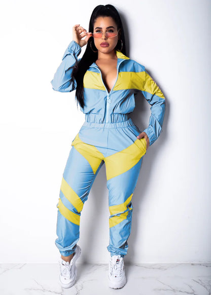 Casual Sports Set – Women’s Color-Block Windbreaker with Joggers