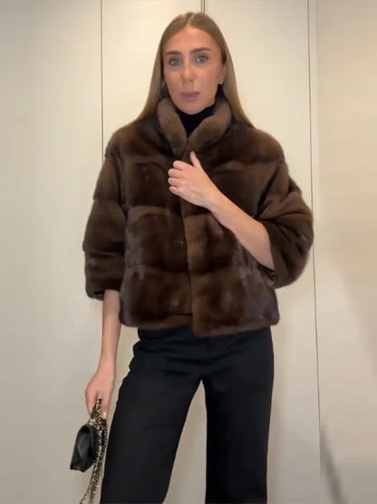 Brown Real Fur Coat – 6-Way Convertible Multi-Length Women’s Overcoat