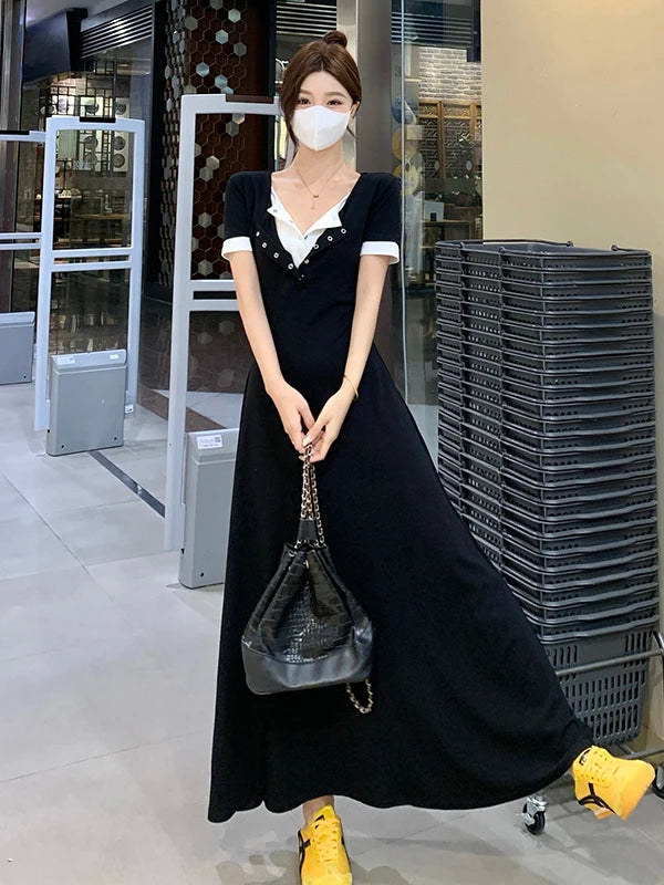 Women’s Stylish Summer Dress – Slim Belly Covering Fake Two-Piece