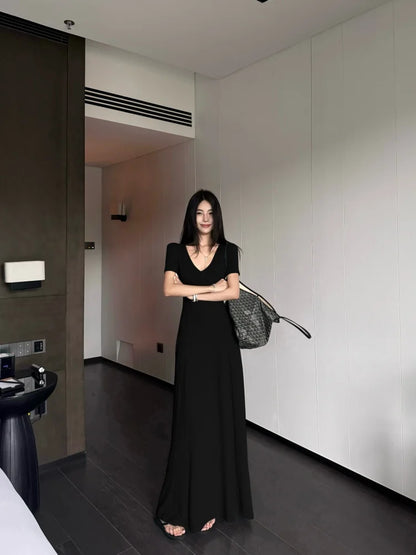 Street Style Women’s Dress – Slimming V-Neck High Waist A-Line Dress