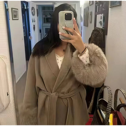 Elegant Woolen Coat – Women’s Full Sleeve Loose Short Coat with Belt