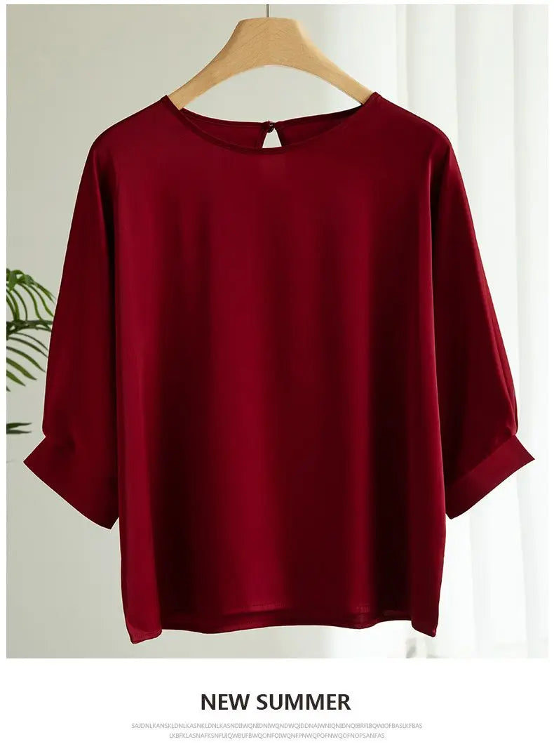 Elegant & Lightweight – Women’s Satin Silk Half-Sleeve Tee 2025