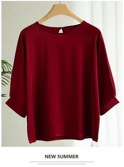 Elegant & Lightweight – Women’s Satin Silk Half-Sleeve Tee 2025