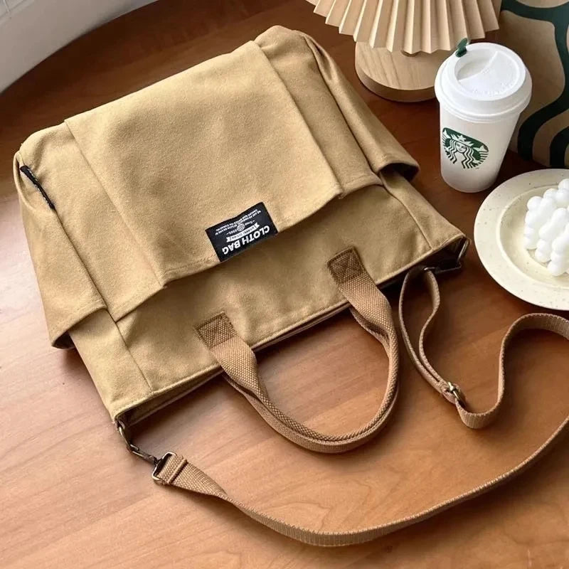 Student Commuting Canvas Bag – Large Capacity Single Shoulder Tote