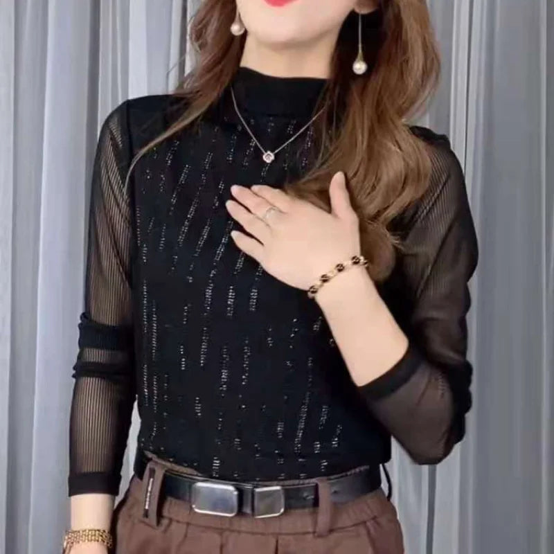 Street Style Two-Piece Layer – Long Sleeve Hollow Pullover for Women
