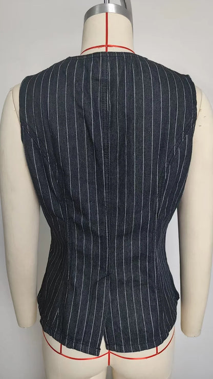 Trendy Two-Piece Set – Sleeveless Darted Vest with Wide-Leg Trousers