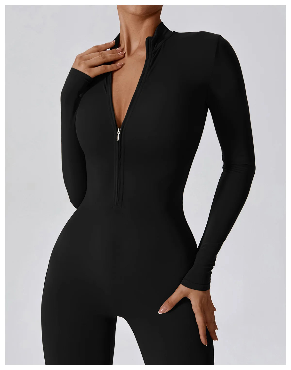 Women's Jumpsuits One-Piece Suit Zipper Long Sleeved Yoga Set Gym Push Up Workout Clothes Fitness Bodysuit Sportswear Tracksuit