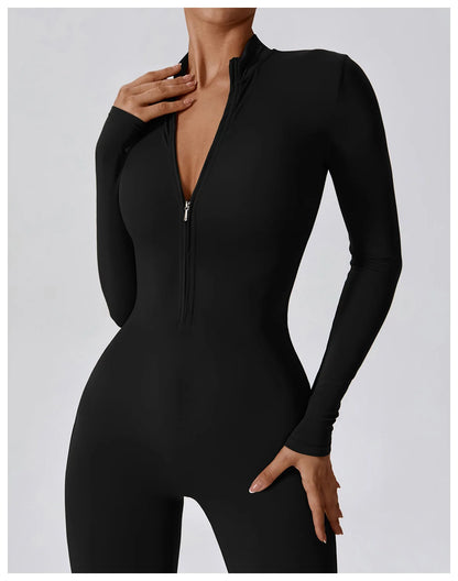 Women's Jumpsuits One-Piece Suit Zipper Long Sleeved Yoga Set Gym Push Up Workout Clothes Fitness Bodysuit Sportswear Tracksuit