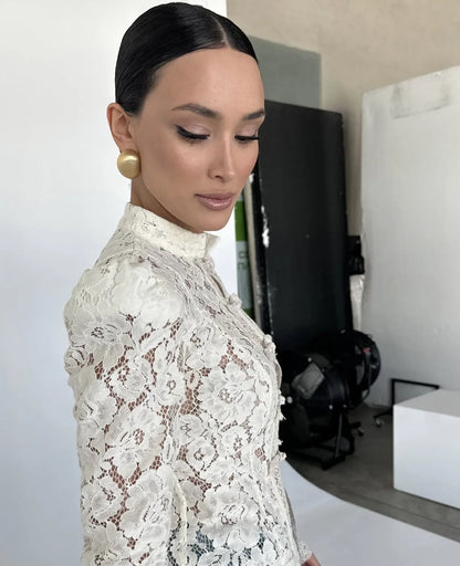 Fashion Commute Top – Hollow Out Lace See-Through Shirt