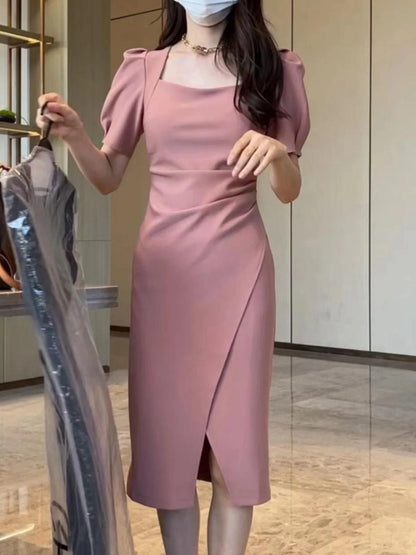 Street Style Summer Dress – Slimming Split Skirt High Waist Midi