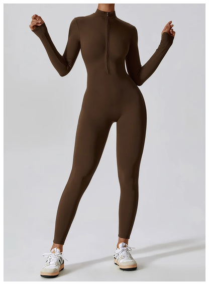 Women's Jumpsuits One-Piece Suit Zipper Long Sleeved Yoga Set Gym Push Up Workout Clothes Fitness Bodysuit Sportswear Tracksuit