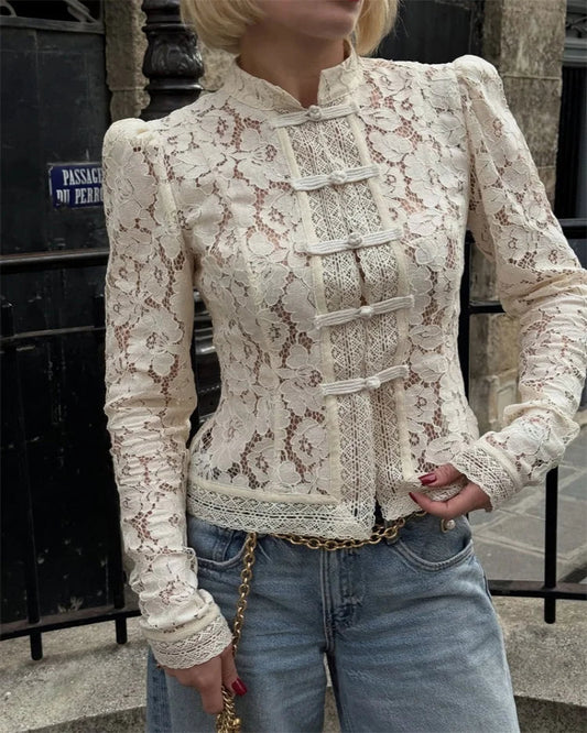 Fashion Commute Top – Hollow Out Lace See-Through Shirt