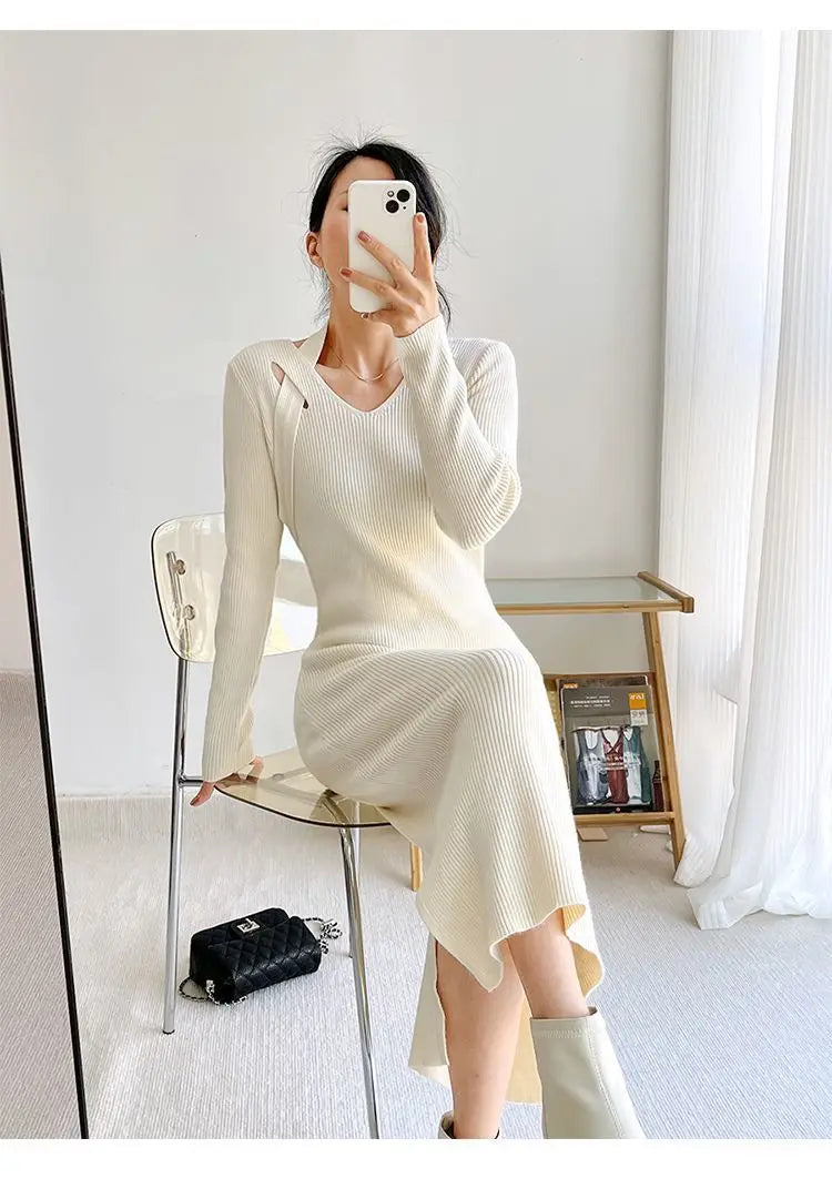 Street Style Winter Dress – Women’s Slim Halter Knit Long Skirt