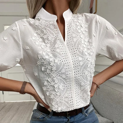 Limited Edition – Hollow-Out V-Neck Cotton Top for Women