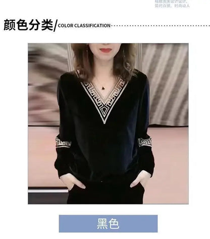 All-Occasion Women’s Top – Elegant Lace V-Neck Long Sleeve Tee
