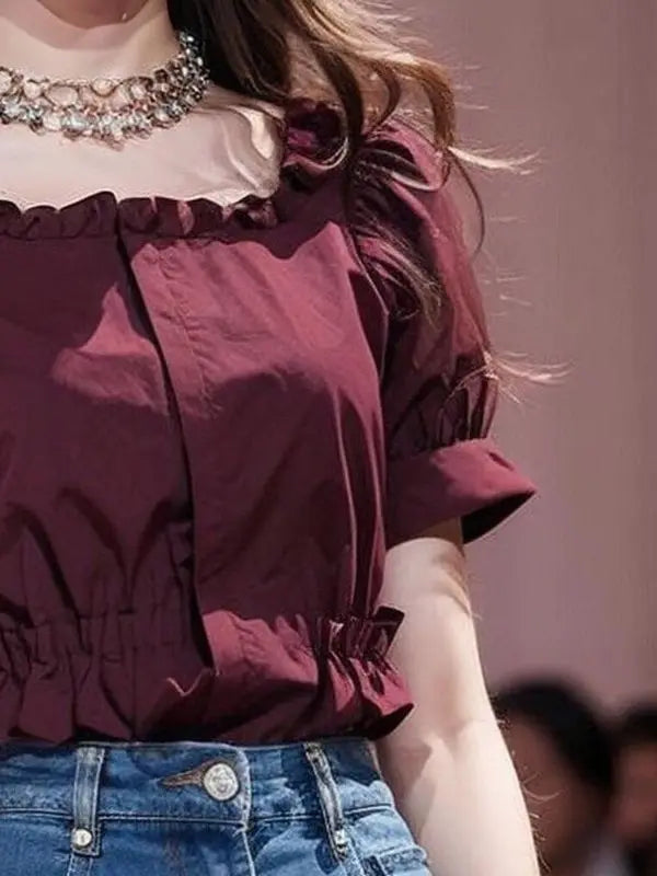 Chic & Trendy – Women’s Wine Red French Design Top