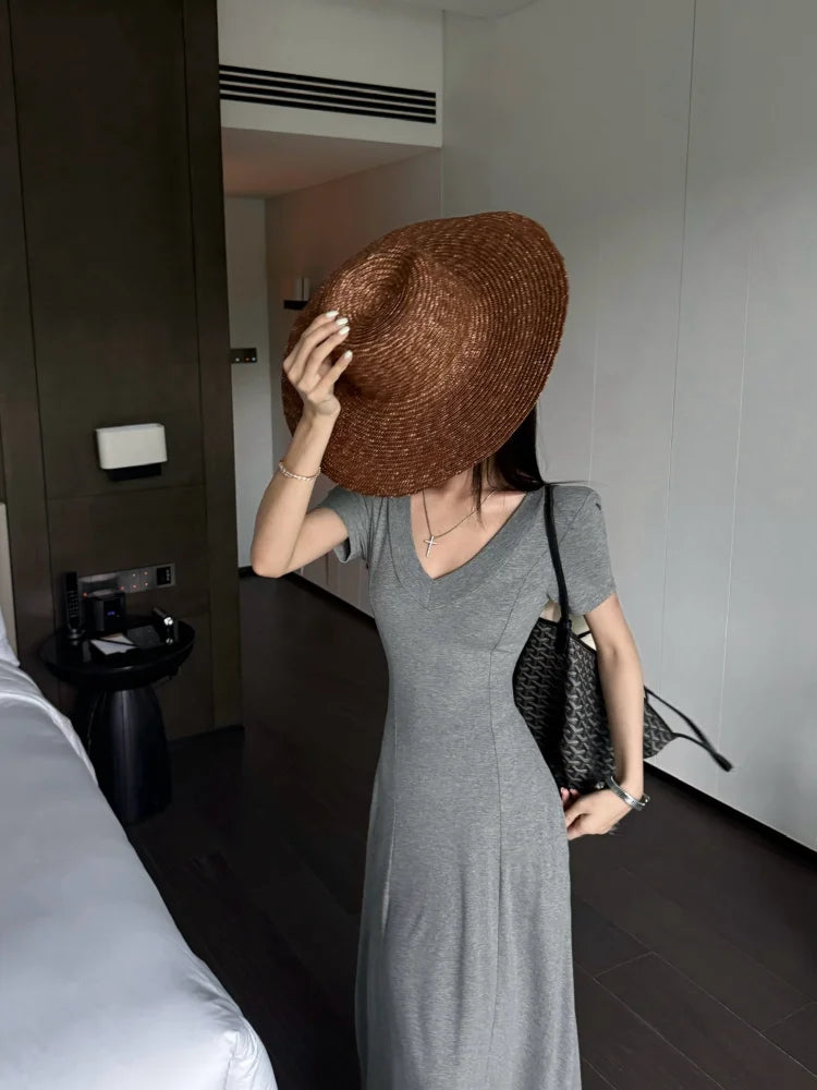 Street Style Women’s Dress – Slimming V-Neck High Waist A-Line Dress
