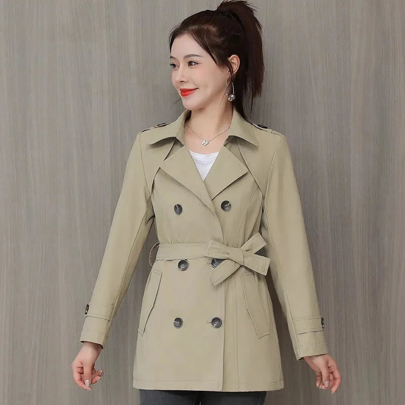 Spring Outerwear for Women – Belted Double-Breasted Long Sleeve Jacket