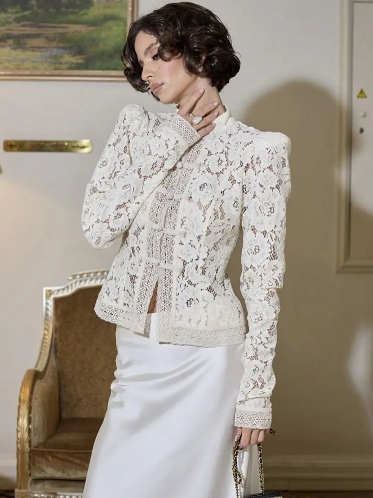 Fashion Commute Top – Hollow Out Lace See-Through Shirt