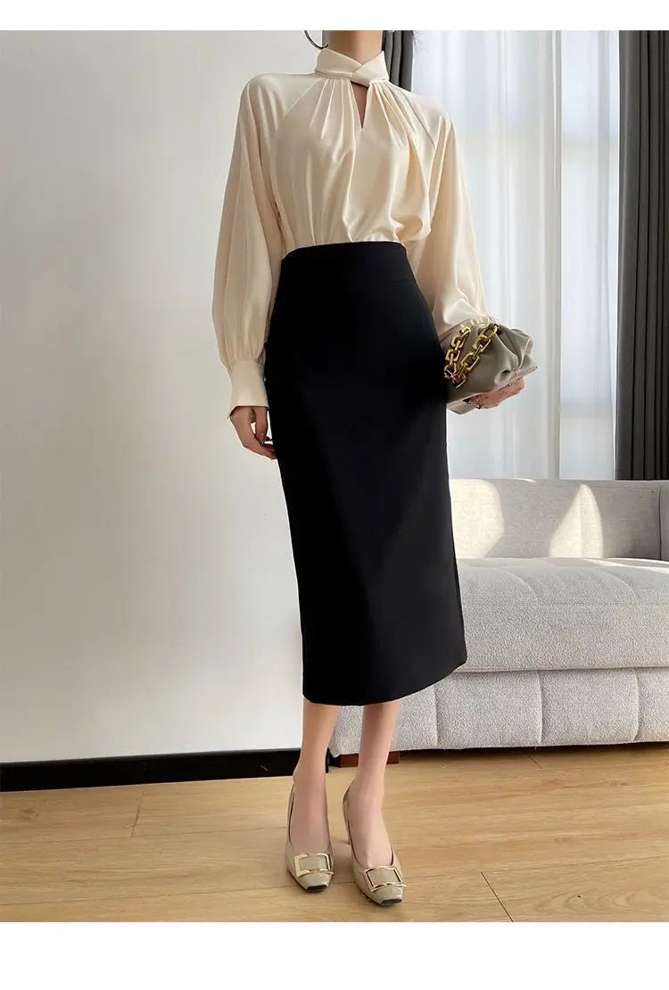 Fashion Spring Blouse – Hollow Puff Sleeve Solid Color Women’s Top