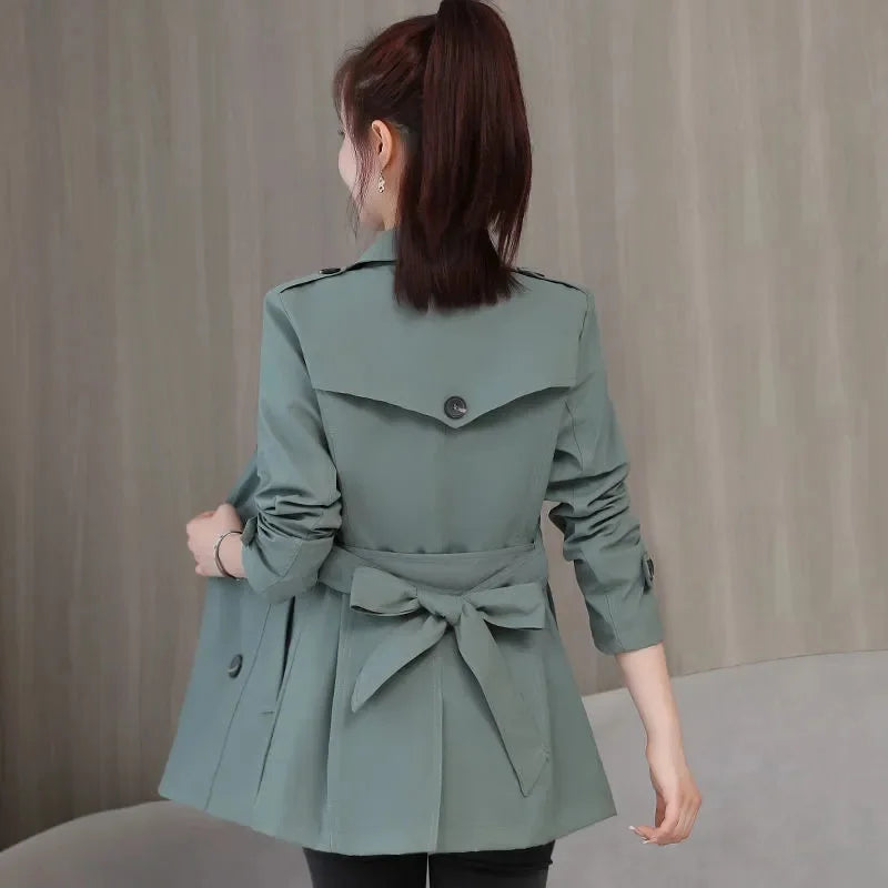 Spring Outerwear for Women – Belted Double-Breasted Long Sleeve Jacket