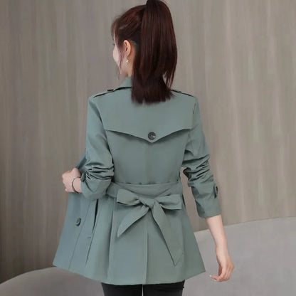 Spring Outerwear for Women – Belted Double-Breasted Long Sleeve Jacket