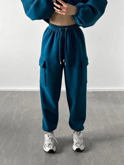 Autumn Winter Casual Outfit – Hoodie with Hood & Tied Waist Pants
