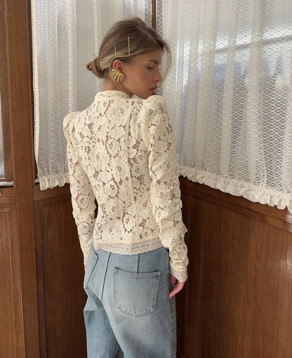 Fashion Commute Top – Hollow Out Lace See-Through Shirt