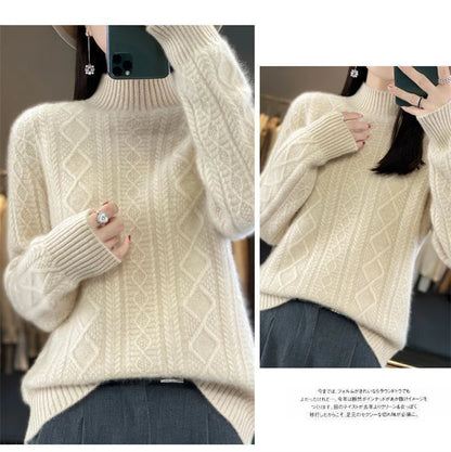 Korean Style Women’s Sweater – 100% Merino Wool Turtleneck Top