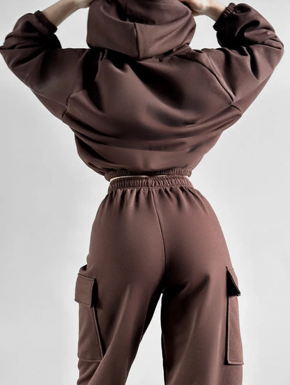 Autumn Winter Casual Outfit – Hoodie with Hood & Tied Waist Pants