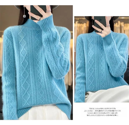 Korean Style Women’s Sweater – 100% Merino Wool Turtleneck Top
