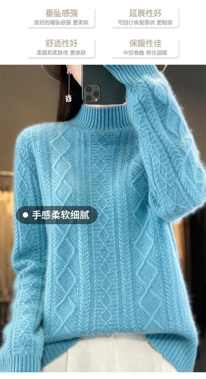 Korean Style Women’s Sweater – 100% Merino Wool Turtleneck Top