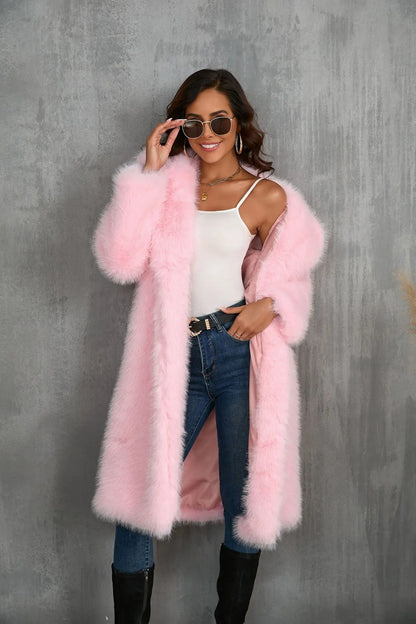 Plus Size Faux Fur Long Coat – Women’s Winter Thick Fluffy Jacket