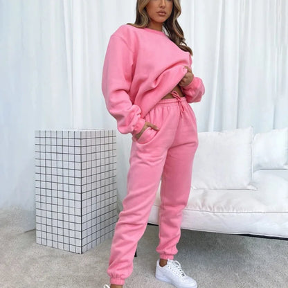 Fashion Women’s Tracksuit – Round Neck Hoodie with Lace-Up Pants